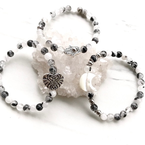 Genuine quartz moon or hamsa or heart bracelets - Picture 2 of 6